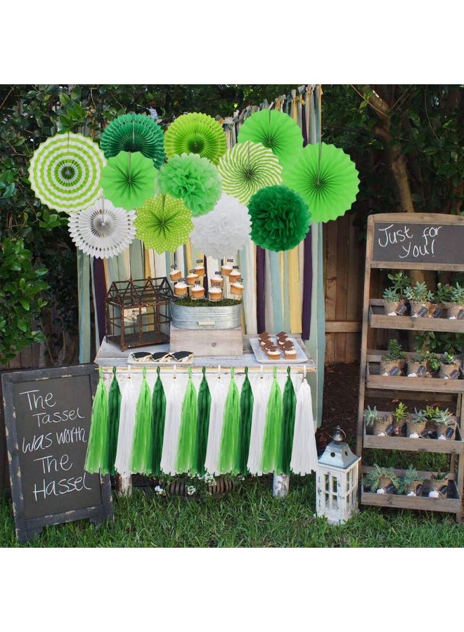 موردلي زينة حفلات خضراء، مراوح ورقية معلقة، كرات صوفية، زهور، أكاليل مناديل ورقية، شرابات للتخرج، عيد القديس باتريك، حفلة جولف، حفلة في الغابة، حفلات أعياد ميلاد ديناصورات - Image 5